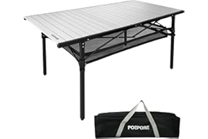 ‎POEPORE POEPORE Campingtisch Klappbar Aluminium Groß Gartentisch für 4-6 Personen Outdoor Klapptisch Faltbar Rolltisch Reisetisch mit Netztasche Aufbewahrungstasche 139 x 70 x 70cm bis 80kg Silber