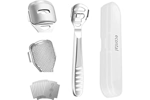 Econtal Tagliacalli, Togli Calli, Lima e Raspa per Piedi, Rimuovi Duroni Pelle Morta Dura, Rimozione, Sgorbia Bisturi per Pedicure, 10 Lame e Custodia