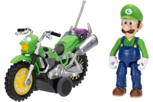 Super Mario Galaxy-filmen Luigi med motorcykel 6,35 cm actionfigur, officiellt licensierad av Jakks Pacific, 9 ledpunkter, de