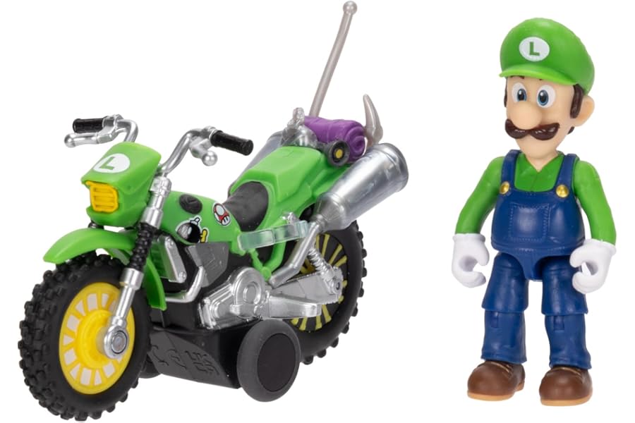 The Super Mario Galaxy Movie Luigi with Motorcycle 2.5" / 6.35cm Action Figure, Officially Licensed by Jakks Pacific, 9 Points of Articulation, Detailed Design, Pull Back and Watch Him Go! For 3+