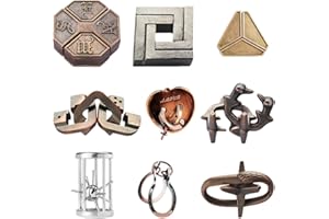 LYPPUL 9 Pièces Jeux De Puzzle en MéTal, Jeux De Puzzle pour Adultes, Jeux De Patience pour Enfants Adultes, Jeux De Qi, Ensemble Puzzles, Casse-TêTe 3D, Cadeaux Puzzles en MéTal pour éTudia