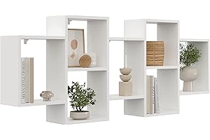 KUBUTKU Scaffale decorativo da parete con 7 ripiani 160 x 65 x 18 cm design scandinavo moderno per soggiorno cucina ufficio camera da letto bagno mensola da appendere libreria (bianco)