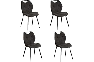 GrandCA HOME Set med 4 matsalsstolar, köksstol, stoppade och vardagsrumsstolar med tygbacksar och metallben med handtag för m