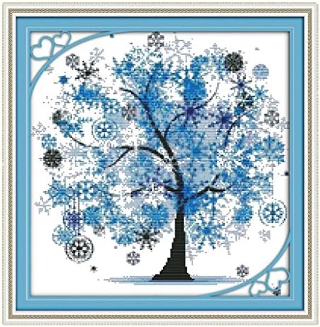 KAMIERFA DIY Cross Stitch Colorful Lucky Tree Embroidery Kit Home Decor Arts, Crafts & Sewing Cross Stitch (Blue)