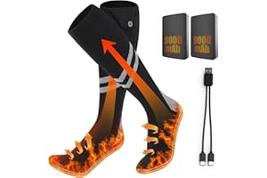 Calze Riscaldate a Batteria Ferdiiz, 2 x 7500mAh/5V Max. 14 Ore Inverno Ricaricabili Calzini USB Riscaldati Scaldapiedi Elettrico Calze al ginocchio con 4 Temperature per l'intero Plantare