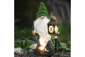 THE ENCHANTED GARDEN BRINGING GARDENS TO LIFE THE ENCHANTED GARDEN - Estatua de gnomo Ranger para exteriores, figura de resina para exteriores, luces LED alimentadas por energía solar para decoración de patio, césped