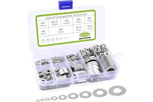 DALIFER Lot de 684 rondelles plates en acier inoxydable avec boîte de rangement. 9 tailles différentes (M2 M2.5 M3 M4 M5 M6 M8 M10 M12)