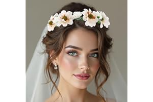 Edary Couronne florale de mariée - Accessoire de cheveux pour femme - Blanc