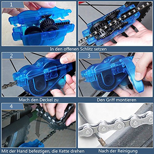 YaFex Fahrrad Kettenreiniger Fahrrad Kettenreinigungsgerät Bike Chain Cleaner Set Ritzelbürste Zahnkranzkratzer Blau - 3