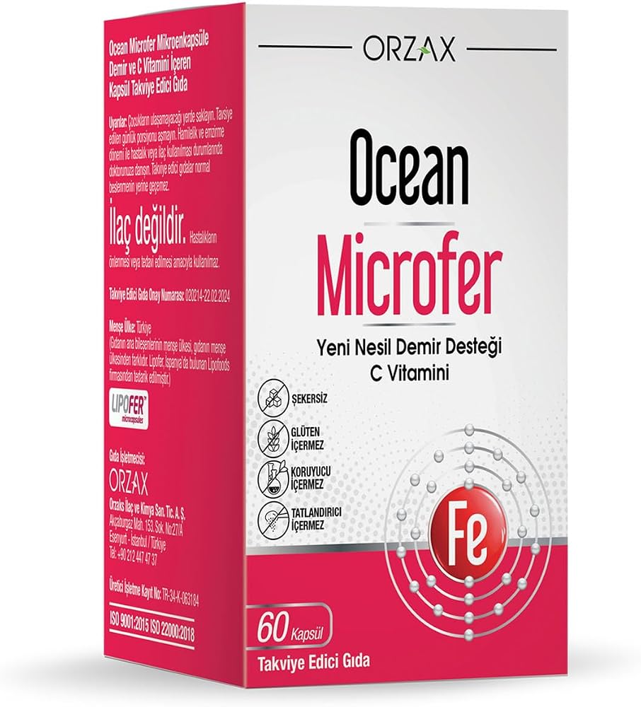 Ocean Demir & C Vitamini Desteği Microfer 60 Kapsül | Demir ve C vitamini içerir