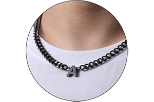 Esmoly Kette Herren Kette mit Buchstaben A-Z Silber Gold Schwarz Buchstaben Kette Edelstahl Anhänger Halsketten 6.5mm Necklace Men 18+2 Inches Geburtstage Geschenke für Männer Junge