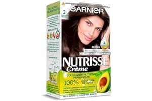 Garnier Nutrisse Creme Coloración Nutritiva Permanente, Tinte 100% Cobertura de Canas con Mascarilla Nutritiva de 4 Aceites - Tono 3 Castaño Oscuro, El embalaje puede variar