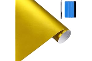 NewL Glod - Pellicola adesiva in vinile metallizzato, 30 cm x 150 cm, in acciaio inox spazzolato, finitura metallizzata, finitura cromata opaca per auto, per mobili e computer portatili (oro)