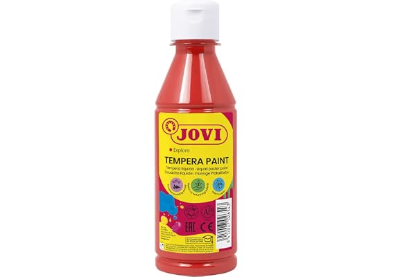 Jovi - Gouache liquide, bouteille de 250ml, Couleur Vermillon, Peinture à base d'ingrédients naturels, Facile à nettoyer, Sans gluten, Idéal pour l'école