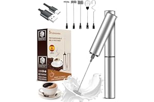 ISP BEST Espumador de Leche Recargable 5 Cabezales Versión 2025 | Batidora de Varillas | Mezclador de Proteinas | Mixer | Milk Frother | Batidor te Matcha | Mini Batidora | Batidora de Leche Espuma