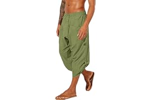 YAOHUOLE Męskie spodenki lniane 3/4 na lato, lniane szorty męskie, krótkie spodenki męskie, lniane