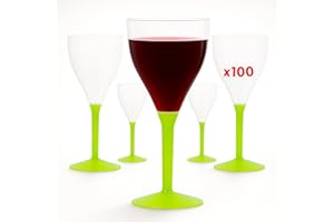 Table'Colors Lot de 100 Verres A Pied Plastique Lavable et Reutilisable - Emboitage Parfait, Grande Stabilité, Idéal Mariage, Anniversaire, Réceptions - Contenance 16cl (Vert Anis)