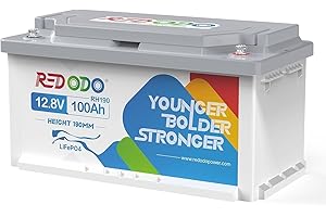 Redodo Batterie Lithium 12,8 V 100 Ah,LiFePO4 H188 mm Batterie au lithium 4000+ cycles avec fonction de protection BMS 100A Parfaite pour sous le siège La plupart des types de VR de l'UE