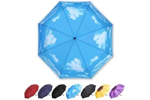 YumSur Parapluies de voyage coupe-vent – Parapluie pliable léger et automatique Design ciel bleu, auvent renforcé, ouverture/fermeture automatique, pour homme et femme