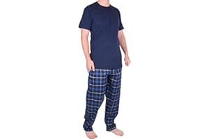 Gaffer Pajamas Set, Men's Cotton Lounge Pants with Check Design and Short Sleeve T-Shirt, Size S, M, L, XL, 2XL