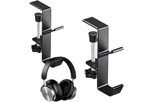 RHQFDM 2 Pieces PC Gaming Headset Hook,Adjustable Under Desk Headphone Hanger,Concealed Black Desk Clamp,for Hanging Headphones Satchels Umbrellas,Save More Space on Your Desktop
