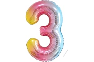 Numéro de ballon 3 e anniversaire|Ballon arc-en-ciel géant 40" - 101cm décoration d'anniversaire - Décoration de numéro de ballon d'anniversaire. Envolé avec de l'hélium