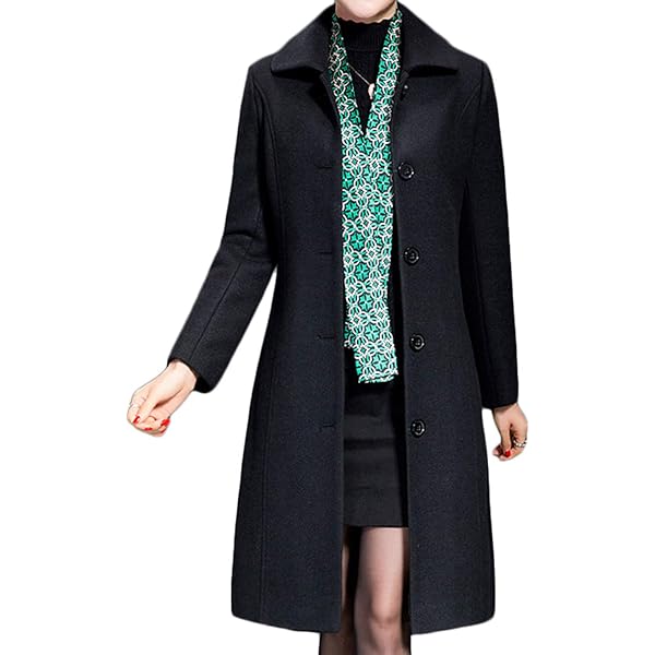 Utcoco Womens Long Wool Pea Coat Notched Lapel Double