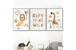 MA LITTLE CANV Set de 3 Affiches Premium décoratifs pour chambre d'enfant fille ou garcon - Motif Animaux de la jungle | Sans Cadres 30x40cm (Pack 1 - Born To Be Wild)