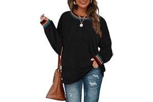 Aokosor Jumpers for Women Fuzzy Sweater Ladies Crewneck Tops Rainbow Striped Sweatshirt