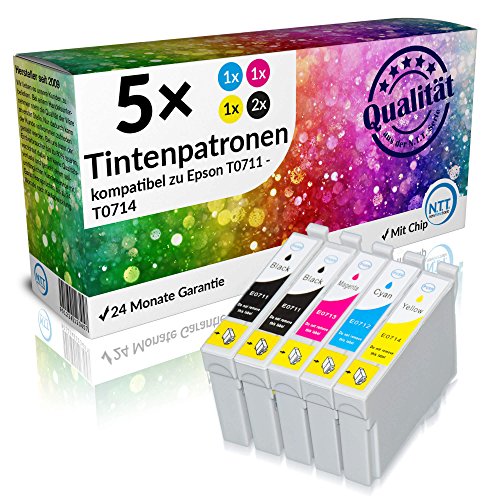 N.T.T.® 5 Stück XL Druckerpatronen, Sparset für Epson T0711 T0712 T0713 T0714