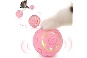 DOEDOEFONG Bola de juguete para gatos, bolas interactivas para gatos con luces LED, juego de gato interactivo, 2 modos, inteligente 360 ° giratorio automático con luces LED cambiantes, tipo C recargable, rosa