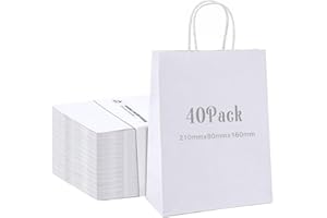 ANSTORE 40 białych torebek na prezenty, torebki papierowe z uchwytem, kraft, słodycze, imprezy, 16x8x21 cm