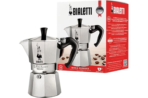 Bialetti - Moka Express: La Cafetière Expresso Iconique, Le Vrai Café Italien, Cafetière 6 Tasses (270 Ml), Aluminium, Argenté