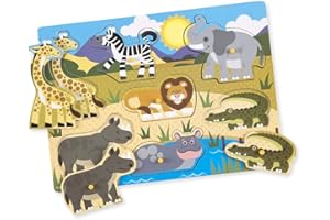 Melissa & Doug Puzzle en Bois À Boutons - Animaux du Safari, Cadeau pour enfants de 2 3 4 ans,Jouet en bois Montessori, Jouets d'éveil et 1er âge, Jouets éducatifs et de développement
