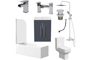 Affine Complete Bathroom Suite 1700 Bath Screen WC Toilet Vanity Basin Taps Shower Grey