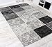Designer Rug Chequered in Marble Visual Effect Flecked Grey Black White , Size:80x150 cm
