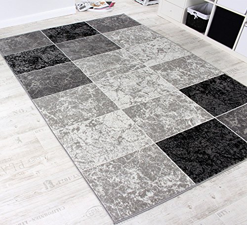 Designer Teppich Kariert in Marmor Optik Meliert Grau Schwarz Weiss Preishammer, Grösse:160×230 cm - 2