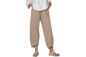 Enwokran Pantalón Cómodo Mujer Verano Casual Algodón Pantalones Lino Mujer Chándal Sueltos Verano Ligero Pantalon Rectos Mujer 9/10 con Bolsillos