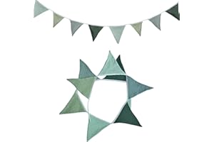 WLVINSON Wimpelkette Kinderzimmer,Wimpelgirlande Outdoor Wetterfest,Musselin Baumwolle Stoff Wimpel Girlande,Baby Deko Zimmer,Babyzimmer Dekoration Grün,Wanddeko,Hausbett Deko Junge,Wimpel Banner