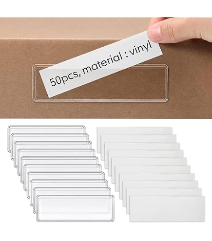 100 Portaetiquetas Adhesivos Transparentes 11x3 Cm, Con Etiquetas De Nombre, Para Estanterías Y Archivadores