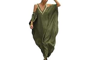 Bsubseach Robe de Plage Femme Caftan Épaule Froide Col en V Cache-Maillot de Bain Maxi Kimono Djellaba Grande Taille Kaftan