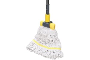 KEFANTA Commercial Mop Heavy Duty Industrial Mop with146 cm Long Handle and Jaw Clamp, Looped-End String Wet Cotton Mops for Floor Cleaning,Home,Office,Garage and Concrete/Tile Floor
