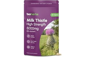 Milk Thistle High Strength 5000mg - 80% Silymarin (125mg Extract) by BioHerbs | 90 One-Per-Day Milk Thistle Tablets (3-Month Supply)