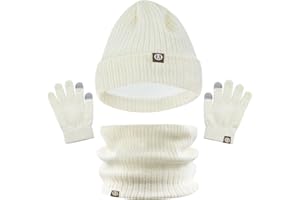 LINSOCLE 3 in 1 Kinder Wintermütze Set - Beanie Hut, Schal und Handschuhe für Mädchen - Strickmütze Set für 5-12 Jahre