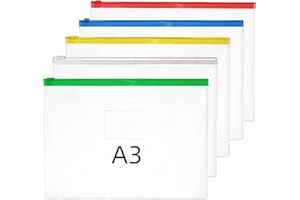 SUPMAKER A3 Document Folder File Zipper Bags Plastic Wallets Zip Wallet Folder Clear Poly Zip Envelopes 5PCS
