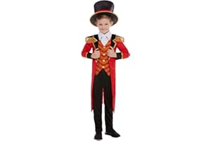 SMIFFY'S Smiffys Deluxe Ringmaster Costume, Red with Jacket, Mock Shirt, Trousers & Hat, Boys Fancy Dress, Child Dress Up Costumes