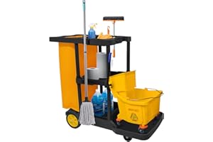 ‎BIMITI bimiti Profi Putzwagen Reinigungswagen mit extra groß Tasche, 113 x 56 x 93 cm, 3 Ebenen Reinigungswagen Putzwagen Haushaltswagen mit 4 Rollen, Große Kapazität 65 L Müllsack, Gelb + Schwarz