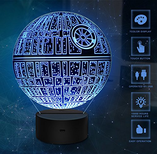 3D Illusion Light, 7Models Touch Control Optical Illusion LED Night Light con cable de carga para el hogar, niños, Star Wars Fans (Death Star)