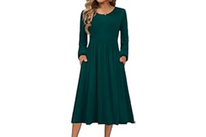 Zeagoo Vestido de mujer de manga larga, vestido de punto, cuello redondo, vestido de otoño, línea A, vestido midi, túnica, vestido de otoño, vestido informal con bolsillos