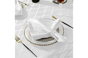 SASTYBALE Jacquard Cloth Napkins 20 x 20 Inch Flower Pattern 4 Pieces Solid Washable Comtable Restaurant Family Dinners Weddings Parties and Banquets(Square, 20 inch x 20 inch,White)